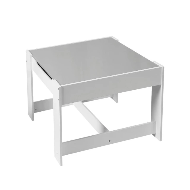 Children’s Wooden Table with 2 Chairs, Set, Double Sided with Black Board, 2 in 1 - for Play and Storage WHITE/GREY