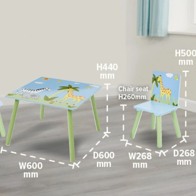 Детска Маса със Столчета GINGER HOME за Рисуване, Игра, Хранене, Дървена, Детска Стая SAFARI