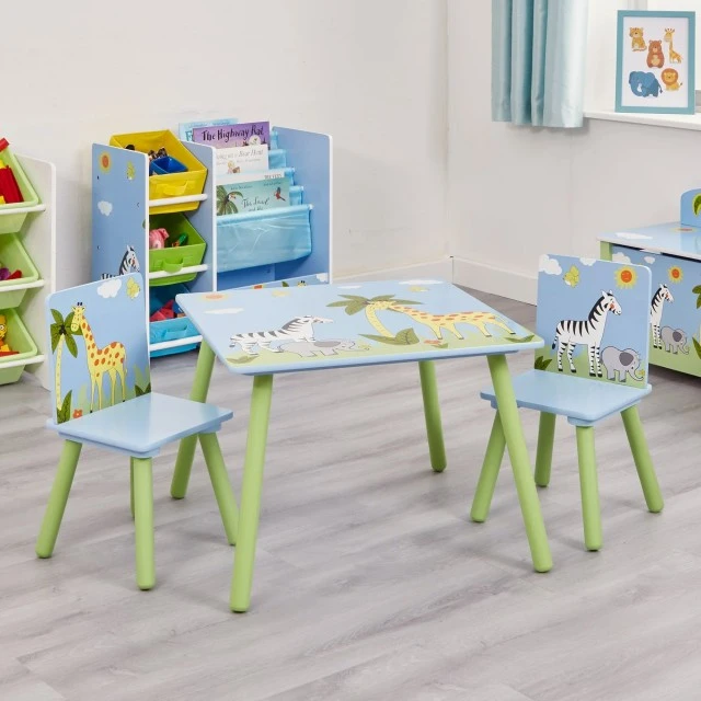 Детска Маса със Столчета GINGER HOME за Рисуване, Игра, Хранене, Дървена, Детска Стая SAFARI