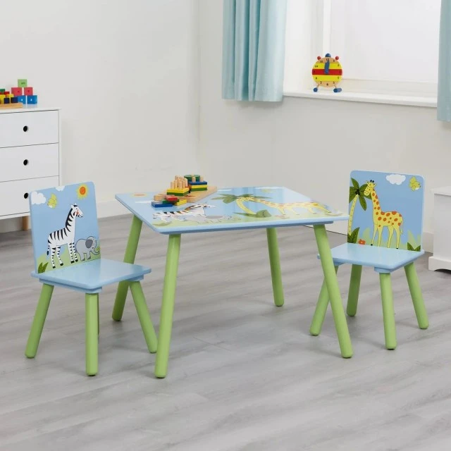 Детска Маса със Столчета GINGER HOME за Рисуване, Игра, Хранене, Дървена, Детска Стая SAFARI