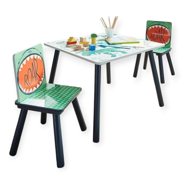 Children’s table with chairs GINGER HOME for drawing, play, eating, wooden, DINOSAUR