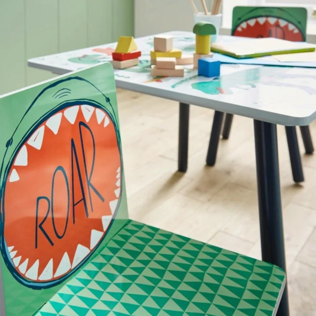 Children’s table with chairs GINGER HOME for drawing, play, eating, wooden, DINOSAUR