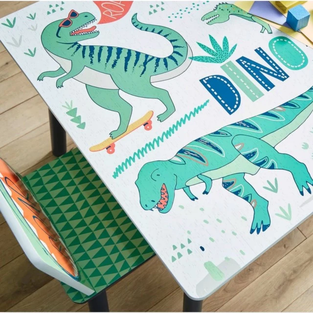 Children’s table with chairs GINGER HOME for drawing, play, eating, wooden, DINOSAUR