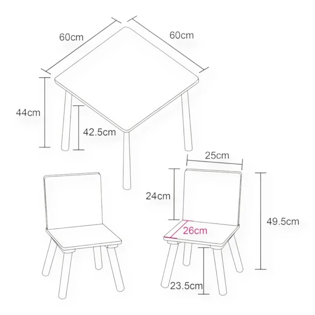 Children’s table with chairs GINGER HOME for drawing, play, eating, wooden, DINOSAUR