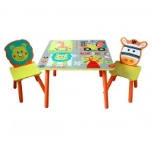 Children's Table with 2 Chairs, Wooden Set - for Studying, Playing, Drawing, Eating - SAFARI