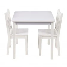 Children's Wooden Table with 2 Chairs, Set for Learning, Drawing, Playing, Eating - WHITE