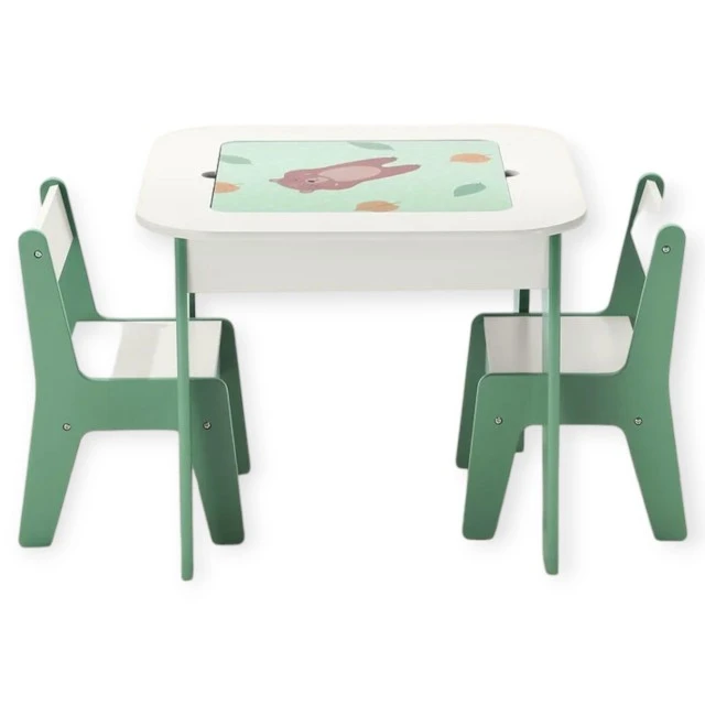 Children’s table with chairs 4 in 1 GINGER HOME, 2 tops, blackboard and LEGO-type construction top, Forest