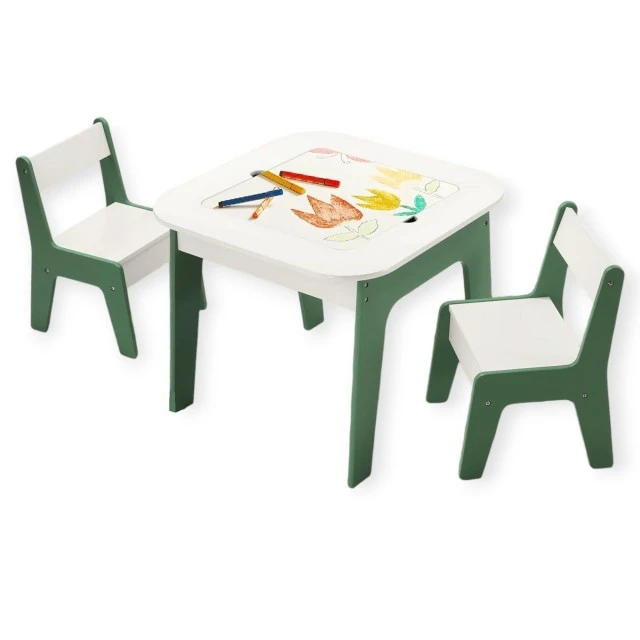 Children’s table with chairs 4 in 1 GINGER HOME, 2 tops, blackboard and LEGO-type construction top, Forest