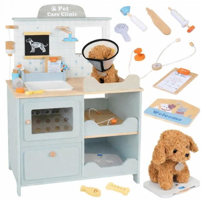 Children’s Veterinary Clinic Toy GINGER HOME – Wooden Veterinary Center with Accessories and Plush Dog, 89×57×30 cm