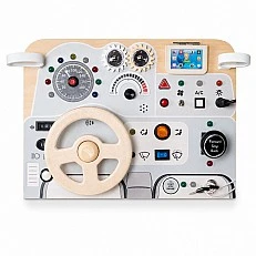 Children's Wooden Busy Board Car GINGER HOME, Steering Wheel with Buttons and Sounds, 29.5x22x4 cm, Montessori Toy