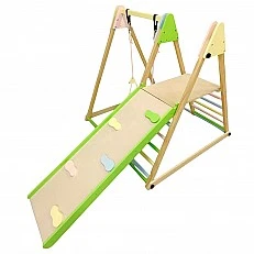 Children's Wooden Set GINGER HOME 4 in 1 – Swing, Slide, Climbing Frame and Climbing Ramp, 120x112x114 cm