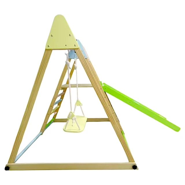 Children's Wooden Set GINGER HOME 4 in 1 – Swing, Slide, Climbing Frame and Climbing Ramp, 120x112x114 cm