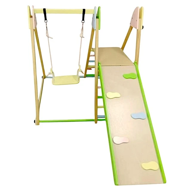 Children's Wooden Set GINGER HOME 4 in 1 – Swing, Slide, Climbing Frame and Climbing Ramp, 120x112x114 cm