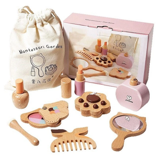 Children's Wooden Cosmetic Set GINGER HOME, Makeup for Role Play, Bag, Montessori
