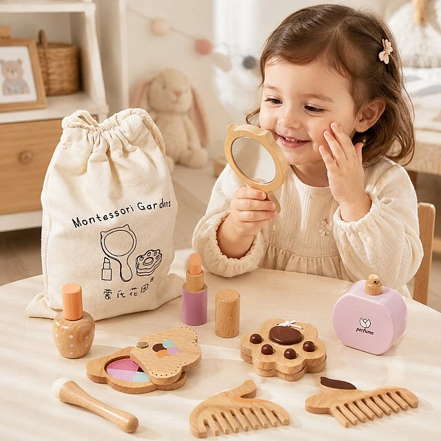 Children's Wooden Cosmetic Set GINGER HOME, Makeup for Role Play, Bag, Montessori