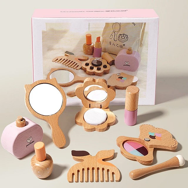 Children's Wooden Cosmetic Set GINGER HOME, Makeup for Role Play, Bag, Montessori