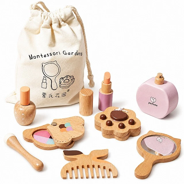 Children's Wooden Cosmetic Set GINGER HOME, Makeup for Role Play, Bag, Montessori
