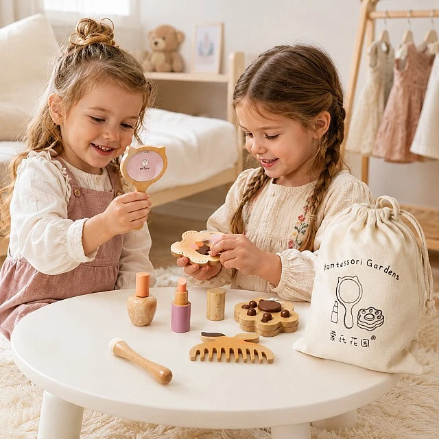 Children's Wooden Cosmetic Set GINGER HOME, Makeup for Role Play, Bag, Montessori