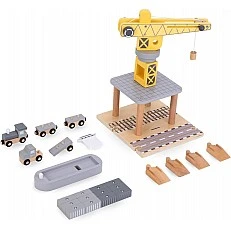 Children's Wooden Crane GINGER HOME, Set with Train, Truck and Ship, 28x20x45 cm
