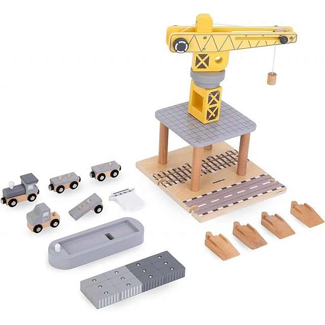 Children's Wooden Crane GINGER HOME, Set with Train, Truck and Ship, 28x20x45 cm