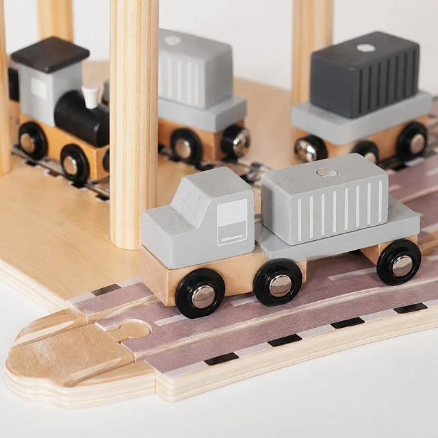 Children's Wooden Crane GINGER HOME, Set with Train, Truck and Ship, 28x20x45 cm