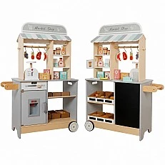 Children's Wooden Shop GINGER HOME 2 in 1, Kitchen, Stand, Shelves, Blackboard and Accessories, 60/73x29.5x105 cm