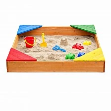 Children's wooden sandbox GINGER HOME with 4 seats – 90x90 cm, for yard and garden