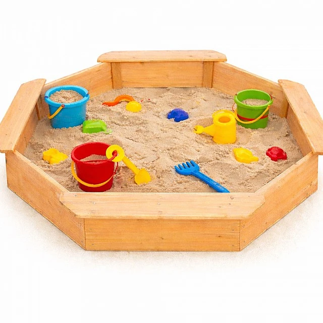 Children's wooden sandbox GINGER HOME – 8-sided model with 4 seats, 134.5×134.5 cm