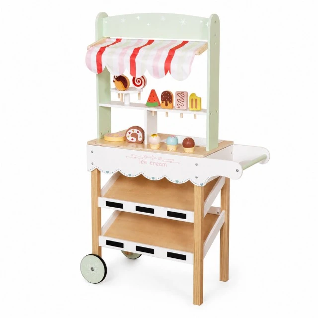 Children's Wooden Ice Cream Stand GINGER HOME, Shop on Wheels, MDF, 44/57x28x95.5 cm, Montessori Game
