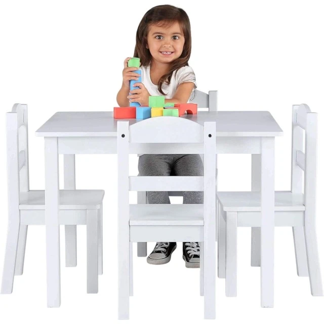 Children's Table Set with 4 Chairs GINGER HOME, Wood, White, 66x56x48 cm