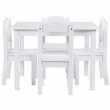 Детски Комплект Маса с 4 Стола GINGER HOME, Дърво, Бял, 66x56x48 см