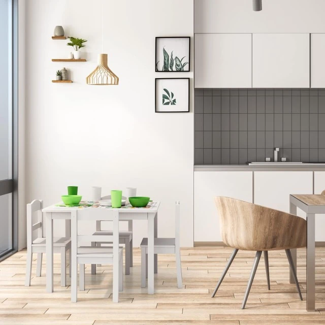 Children's Table Set with 4 Chairs GINGER HOME, Wood, White, 66x56x48 cm