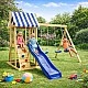 Детски Дървен Комплект за Игра на Открито GINGER HOME 4 в 1 – Пързалка 1.8 м, 2 Люлки, Катерушка и Въжена Мрежа, 308×318×244 см