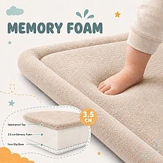 Children's Memory Rug GINGER HOME LOLLA, 150x200 cm, 3.5 cm Thickness, Velvety Soft Waterproof Top Layer, Memory Foam, Anti-Slip Base, Beige