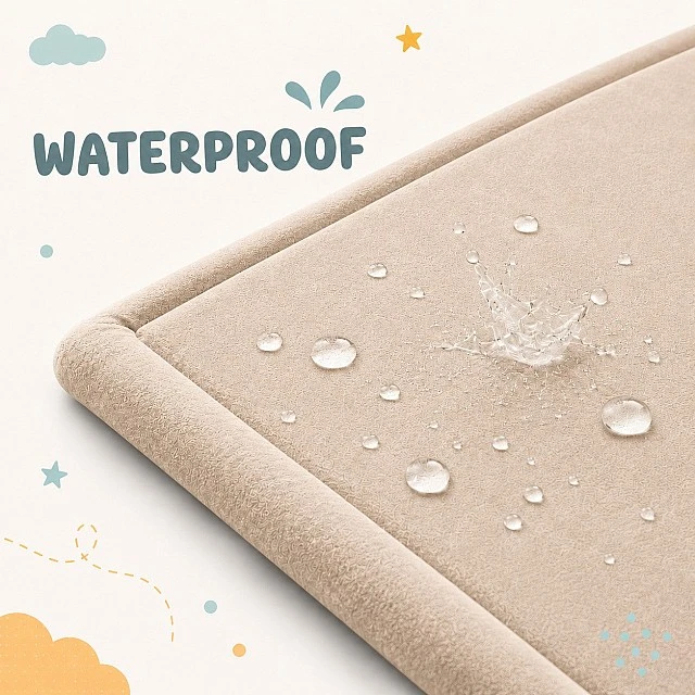 Children's Memory Rug GINGER HOME LOLLA, 150x200 cm, 3.5 cm Thickness, Velvety Soft Waterproof Top Layer, Memory Foam, Anti-Slip Base, Beige