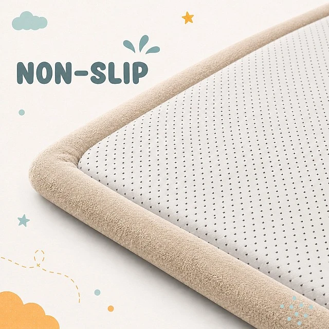 Children's Memory Rug GINGER HOME LOLLA, 150x200 cm, 3.5 cm Thickness, Velvety Soft Waterproof Top Layer, Memory Foam, Anti-Slip Base, Beige