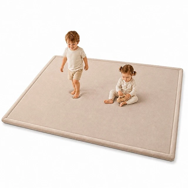 Children's Memory Rug GINGER HOME LOLLA, 150x200 cm, 3.5 cm Thickness, Velvety Soft Waterproof Top Layer, Memory Foam, Anti-Slip Base, Beige