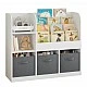 Children's Organizer GINGER HOME, Bookshelf with Shelves for Toys and Books, 3 Textile Boxes, Wooden, White, 92x30x80 cm, Montessori