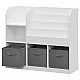 Children's Organizer GINGER HOME, Bookshelf with Shelves for Toys and Books, 3 Textile Boxes, Wooden, White, 92x30x80 cm, Montessori