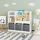 Children's Organizer GINGER HOME, Bookshelf with Shelves for Toys and Books, 3 Textile Boxes, Wooden, White, 92x30x80 cm, Montessori
