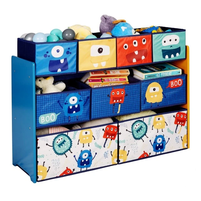 Children’s Toy Organizer, Shelf, Section, with 9 Textile Storage Boxes - MONSTER