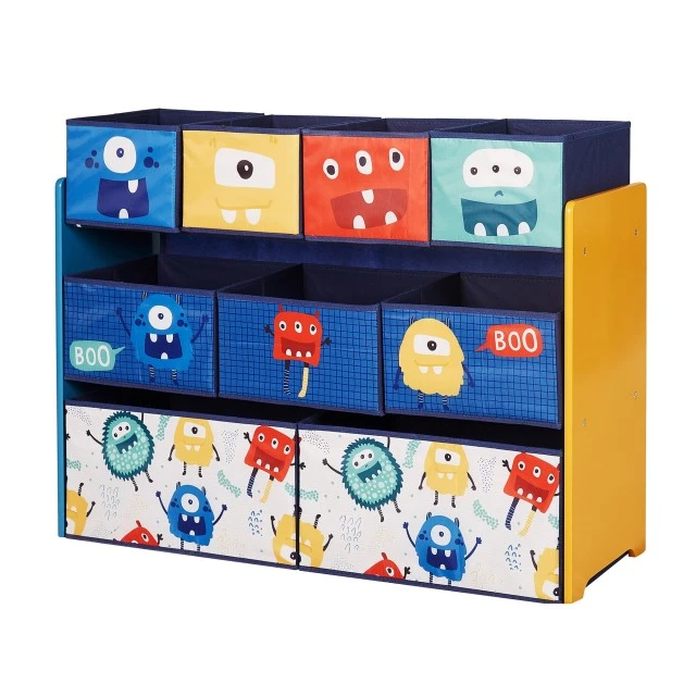 Children’s Toy Organizer, Shelf, Section, with 9 Textile Storage Boxes - MONSTER