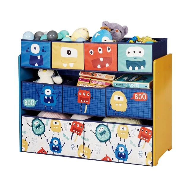 Children’s Toy Organizer, Shelf, Section, with 9 Textile Storage Boxes - MONSTER