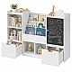 Детски Органайзер за Играчки GINGER HOME с Черна Дъска, Етажерка, 2 Чекмеджета и 6 Отделения, Масивно Дърво и MDF, 140x51x80 см