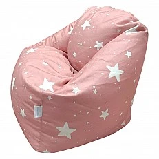 Детски Пуф Кресло GINGER HOME Little Stars, 100% Памук, Розов Барбарон Със Звезди, 55x44x55 см
