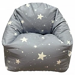 Children's Pouf Armchair GINGER HOME Little Stars, 100% Cotton, Gray Barbaron With Stars, 55x44x55 cm