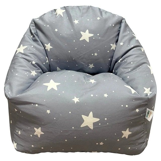 Children's Pouf Armchair GINGER HOME Little Stars, 100% Cotton, Gray Barbaron With Stars, 55x44x55 cm