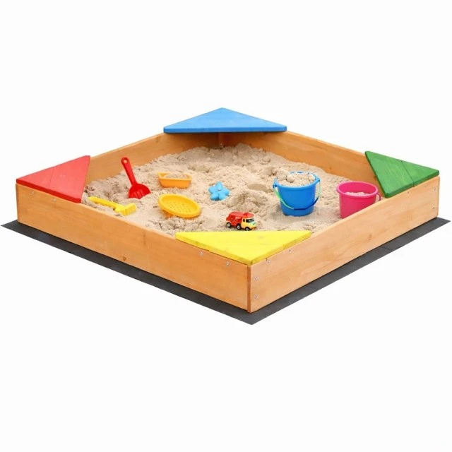 Детски дървен пясъчник GINGER HOME с 4 седалки – 90x90 см, за двор и градина