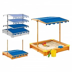Children’s sandbox made of wood 117x117 cm, with an adjustable, waterproof canopy-cover anti-UV 30
