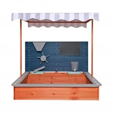 Children's Wooden Sandbox GINGER HOME with Adjustable Roof, Play Accessories 120x120x120 cm - Ideal for Yard and Garden